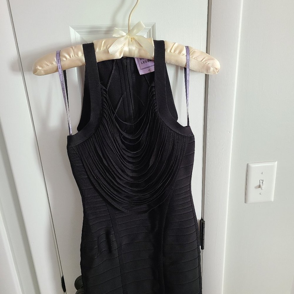 Herve Leger Black Fringe Bandage Dress XS
